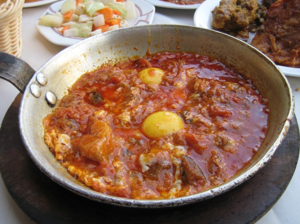 The star of the show -- shakshuka with eggplant.