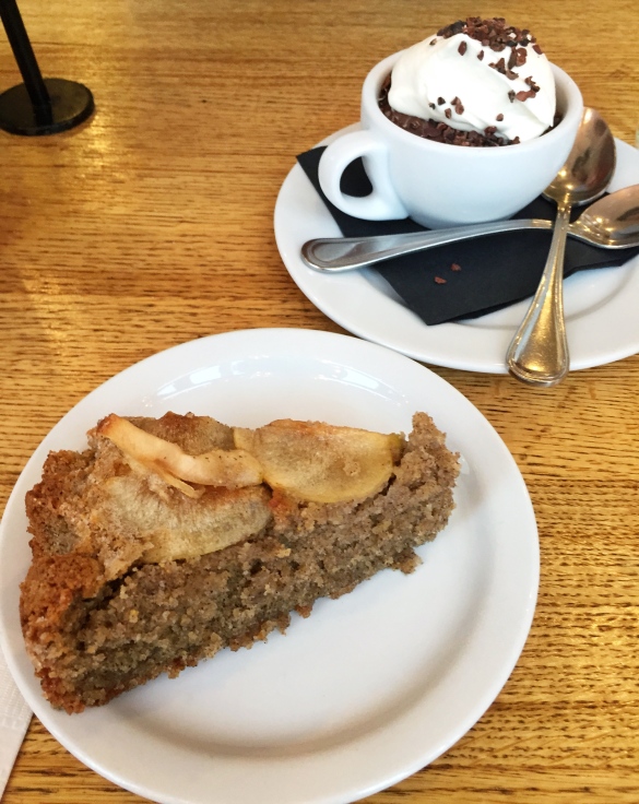 Buckwheat Apple Cake and Chocolate Pudding from Huckleberry -- one side nutty and crumbly, the other rich and smooth.